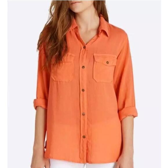Current Elliott Womens The Perfect Shirt Bright Coral Button Up Top Orange - Picture 2 of 7
